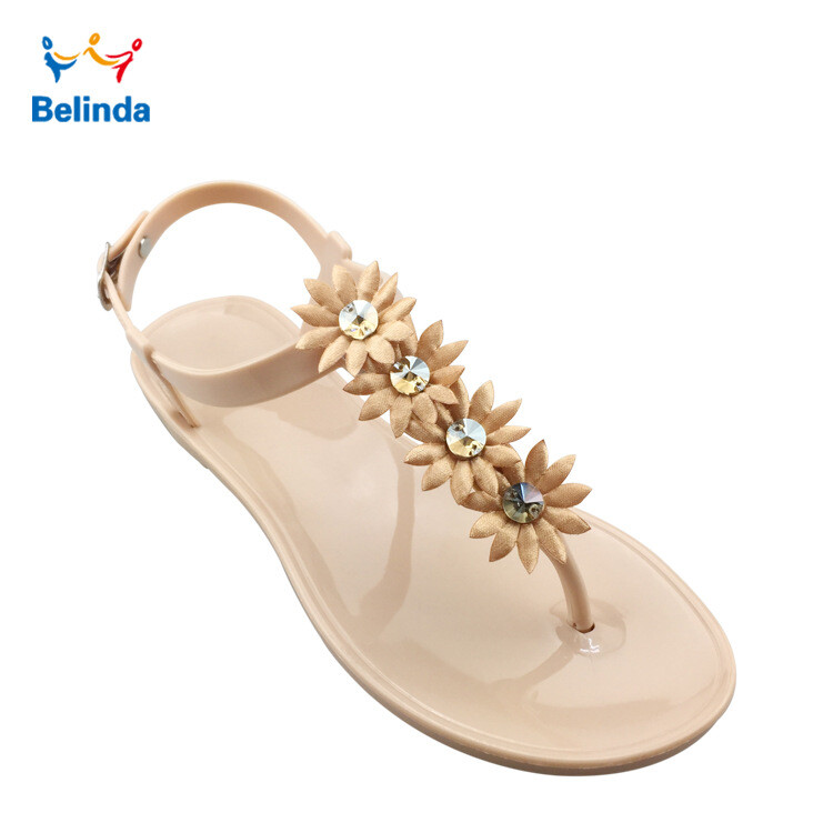 Καλοκαιρινά μακριά σανδάλια από καμβά με κρύσταλλα και λουλούδι, για ενήλικες, πολύχρωμα ζελεδάκια, casual παπούτσια θαλάσσης, γυναικεία σανδάλια από PVC