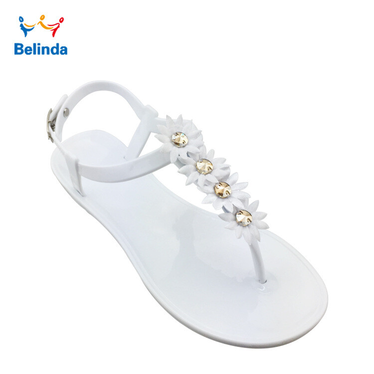 Καλοκαιρινά μακριά σανδάλια από καμβά με κρύσταλλα και λουλούδι, για ενήλικες, πολύχρωμα ζελεδάκια, casual παπούτσια θαλάσσης, γυναικεία σανδάλια από PVC