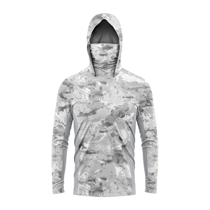 SIMMS maskēšanās makšķerēšanas kostīms, vīriešu saules aizsargkrēma makšķerēšanas kostīms, vasaras apģērbs ar garām piedurknēm un masku, ātri žūstošs, elpojošs