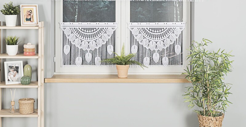 Перде макраме, Mahika, 60х50 см, 100% Полиестер, бял, 1 бр