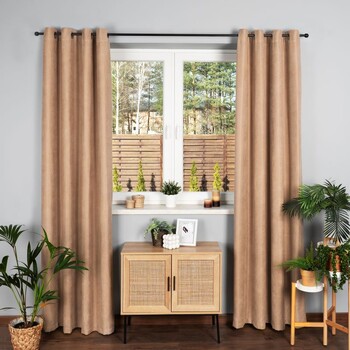 Дълго перде, Milas Soft, 140х250 см, 100 % полиестер, беж-пепер от рози, 1 брой