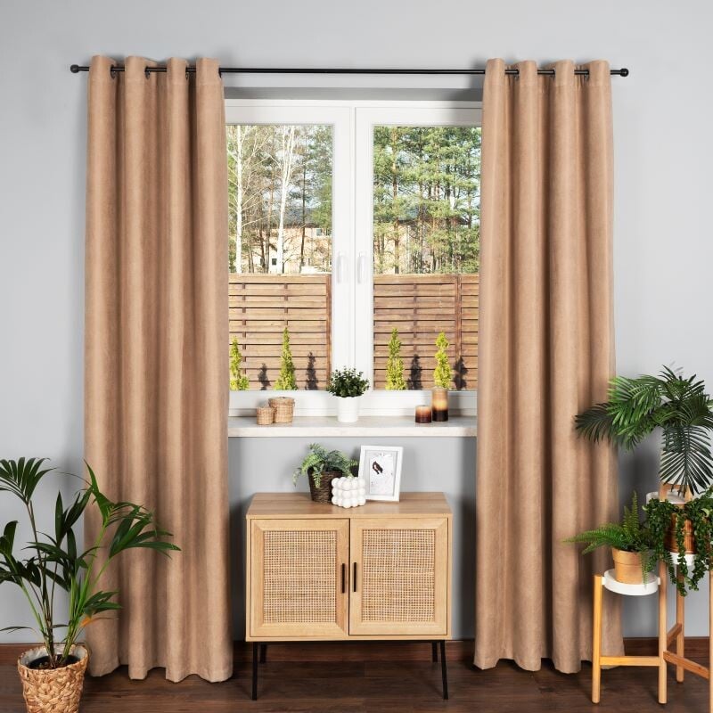 Дълго перде, Milas Soft, 140х250 см, 100 % полиестер, беж-пепер от рози, 1 брой
