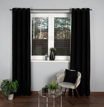 Дълго перде, Milas Soft, 140х250 см, 100 % полиестер, черен цвят, 1 брой