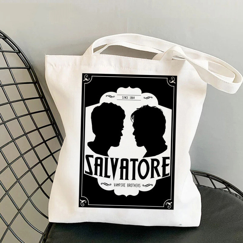 Tarpvalstybinė užsienio prekyba, drobinis krepšys su spauda „Vampyrų dienoraščiai“, Harajuku rankinė per petį, pirkinių krepšys