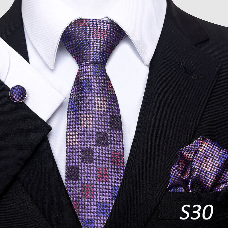 Мъжка вратовръзка нов стил гореща разпродажба плътен цвят карирана серия европейски и американски моден комплект от три части за вратовръзка на едро