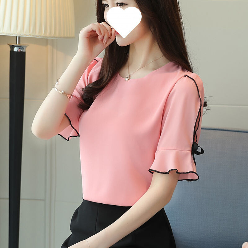 Šifono marškiniai, moteriški drabužiai 2021, naujas lieknas stilius, madingi vasariniai trumpomis rankovėmis marškinėliai, universalus temperamentas, moteriški marškiniai, vasariniai