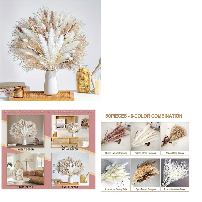 Buchet de flori uscate de Crăciun din stuf natural Yunnan, material floral finisat, en-gros, iarbă de pampa transfrontalieră Amazon