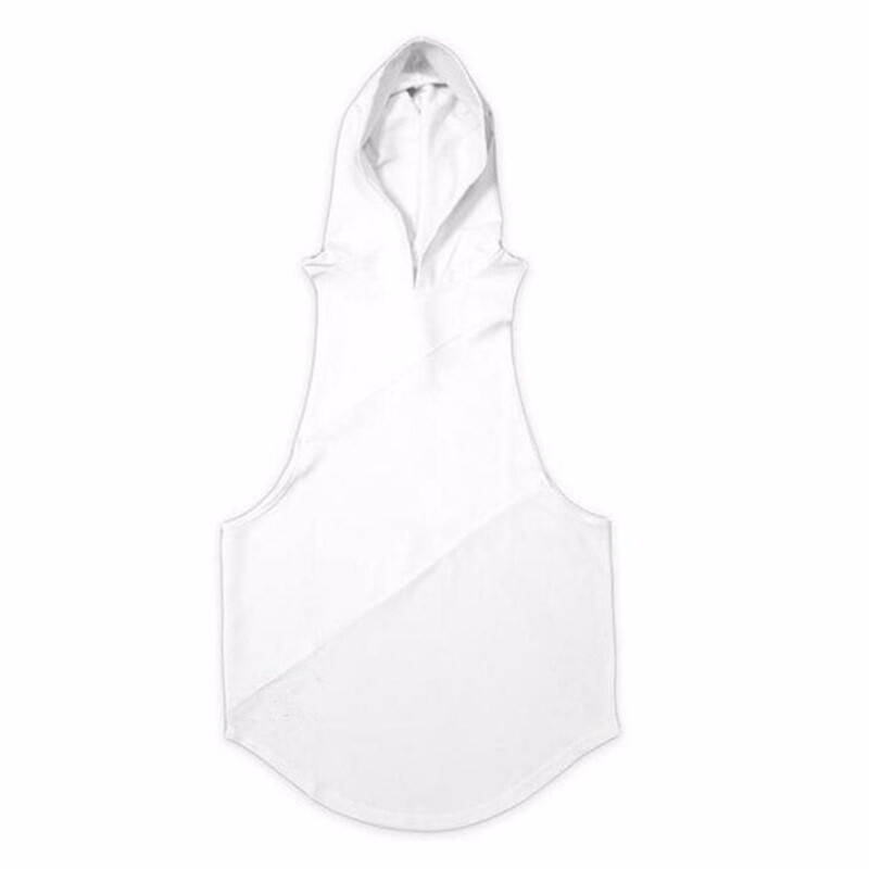 Vyriški trijų dalių medvilniniai kultūrizmo fitneso marškinėliai be rankovių, vienspalviai, su gobtuvu ir ilgais, laisvais marškinėliais be rankovių.