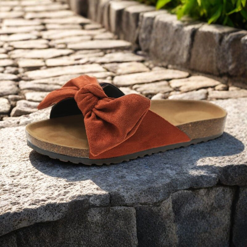 Нови летни чехли BOKEN за жени за носене навън, големи размери, плажни чехли с плоско дъно и панделка за носене навън