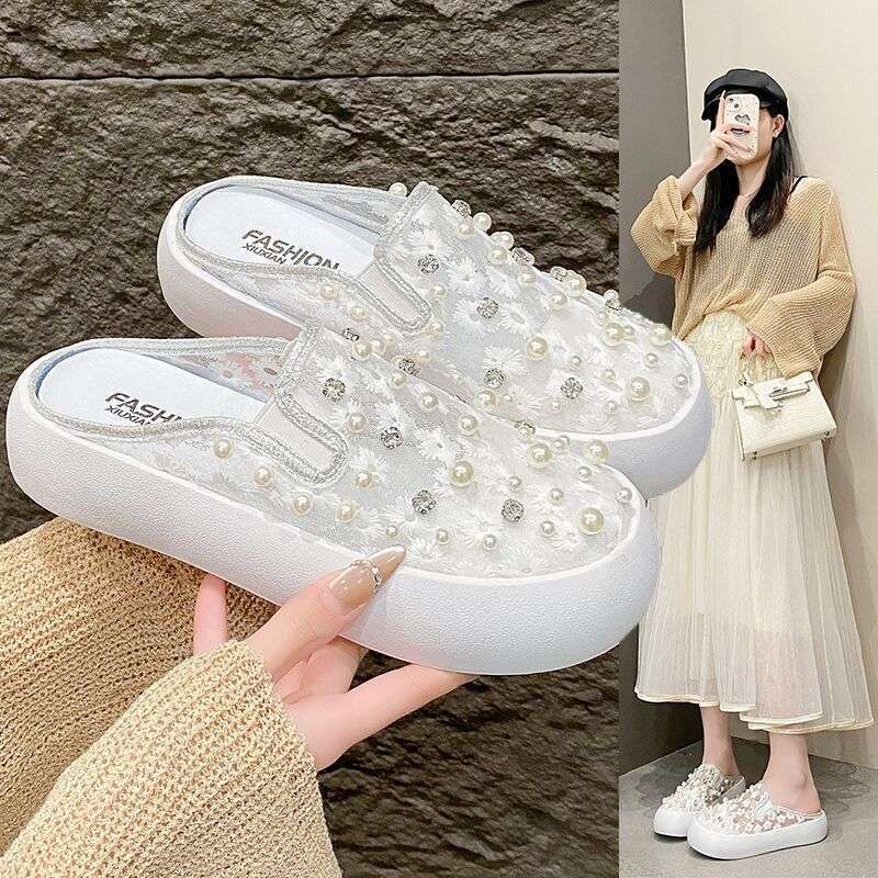 2025. aasta Euroopa kuummüük naistele mõeldud poollibisevad sussid, suvised, vabaaja, rasedatele, pärlmutterkingad