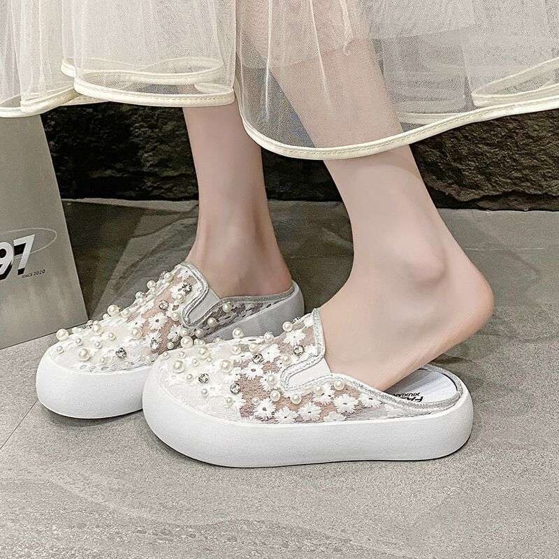 2025. aasta Euroopa kuummüük naistele mõeldud poollibisevad sussid, suvised, vabaaja, rasedatele, pärlmutterkingad