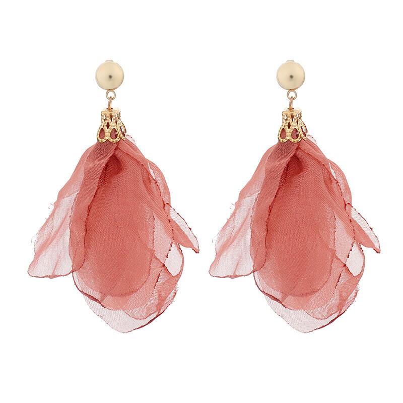 2020 лято нови платнени ръчно тъкани обеци с цветя трансграничен супер фееричен темперамент полиестерни мрежести обеци с венчелистчета