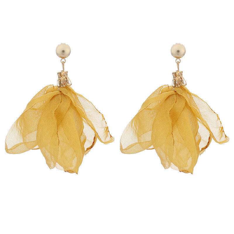 2020 лято нови платнени ръчно тъкани обеци с цветя трансграничен супер фееричен темперамент полиестерни мрежести обеци с венчелистчета