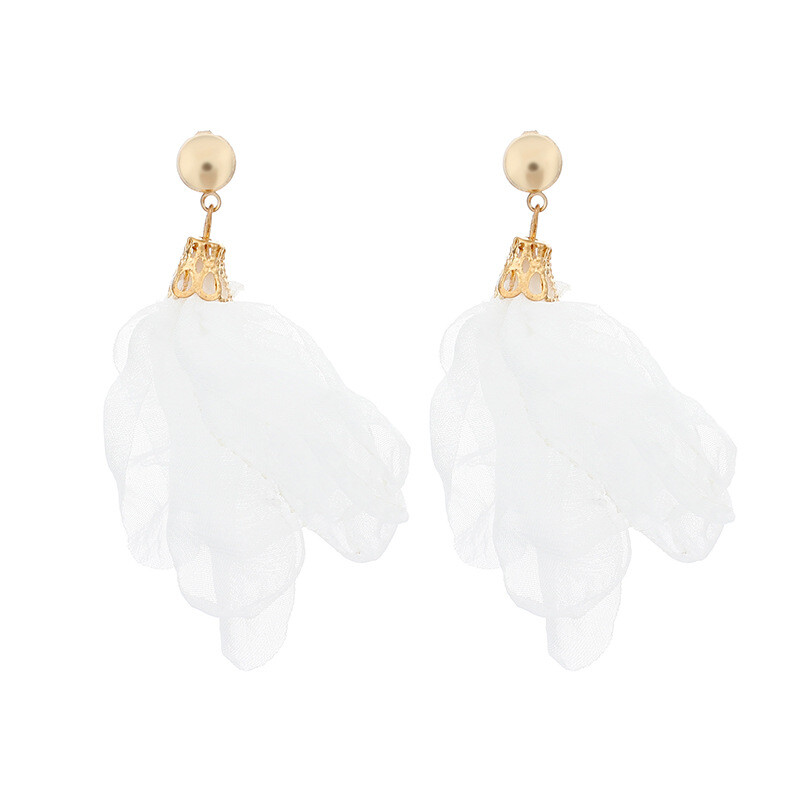 2020 лято нови платнени ръчно тъкани обеци с цветя трансграничен супер фееричен темперамент полиестерни мрежести обеци с венчелистчета