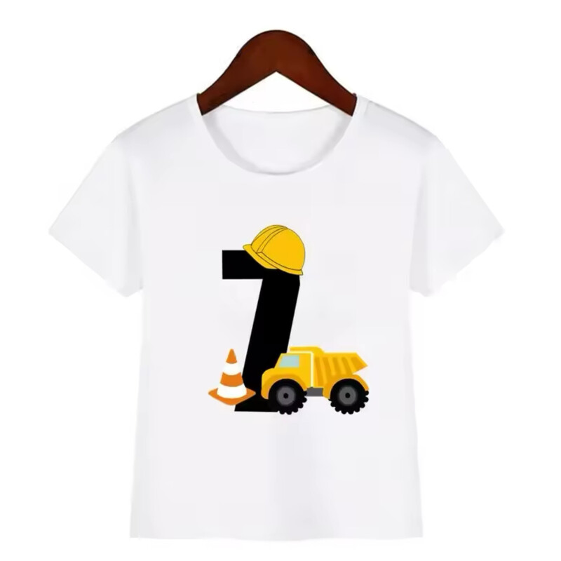 Vaikiški trumparankoviai gimtadienio marškinėliai su sunkvežimio ir inžinieriaus sunkvežimio numeriu