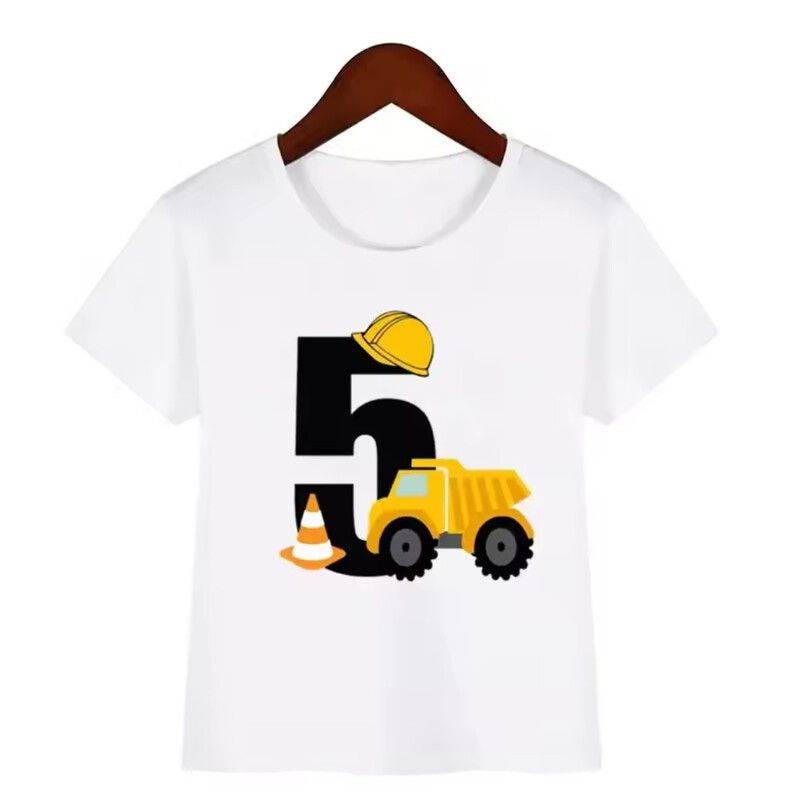 Vaikiški trumparankoviai gimtadienio marškinėliai su sunkvežimio ir inžinieriaus sunkvežimio numeriu