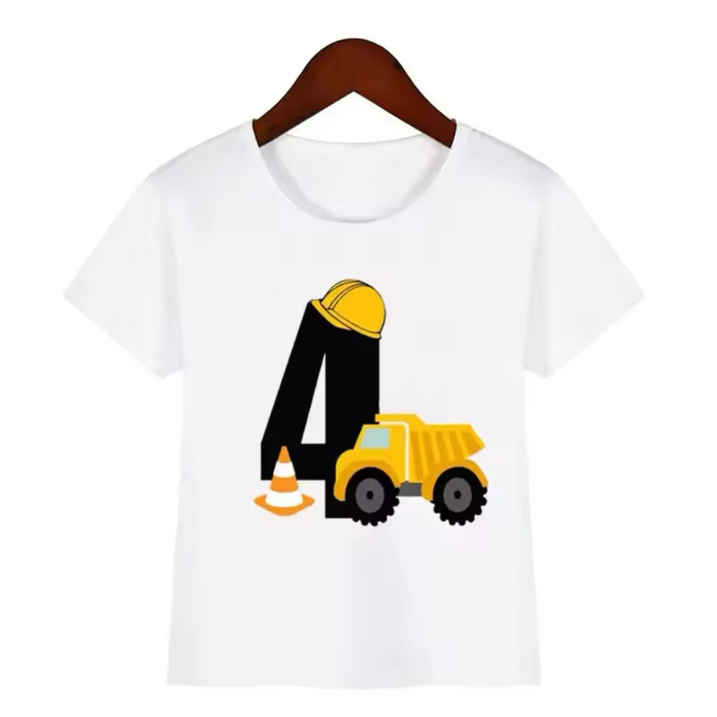Vaikiški trumparankoviai gimtadienio marškinėliai su sunkvežimio ir inžinieriaus sunkvežimio numeriu