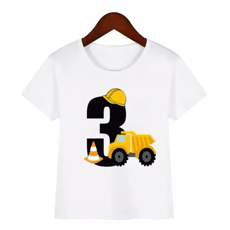 Vaikiški trumparankoviai gimtadienio marškinėliai su sunkvežimio ir inžinieriaus sunkvežimio numeriu