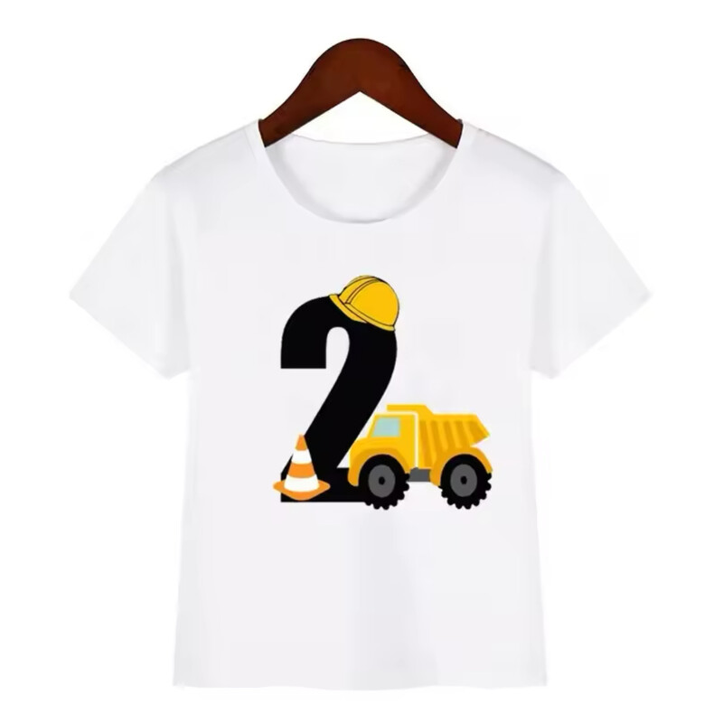 Vaikiški trumparankoviai gimtadienio marškinėliai su sunkvežimio ir inžinieriaus sunkvežimio numeriu