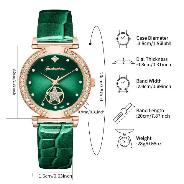 Sieviešu modes dimanta pulksteņa aproce + Eiropas un Amerikas apaļo kristālu kaklarotas, aproces, gredzena, auskaru komplekts