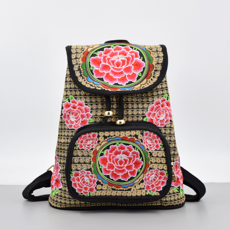Юнанска етническа бродирана чанта с бродирана раница от плат, чанта през рамо, бродирана ученическа чанта