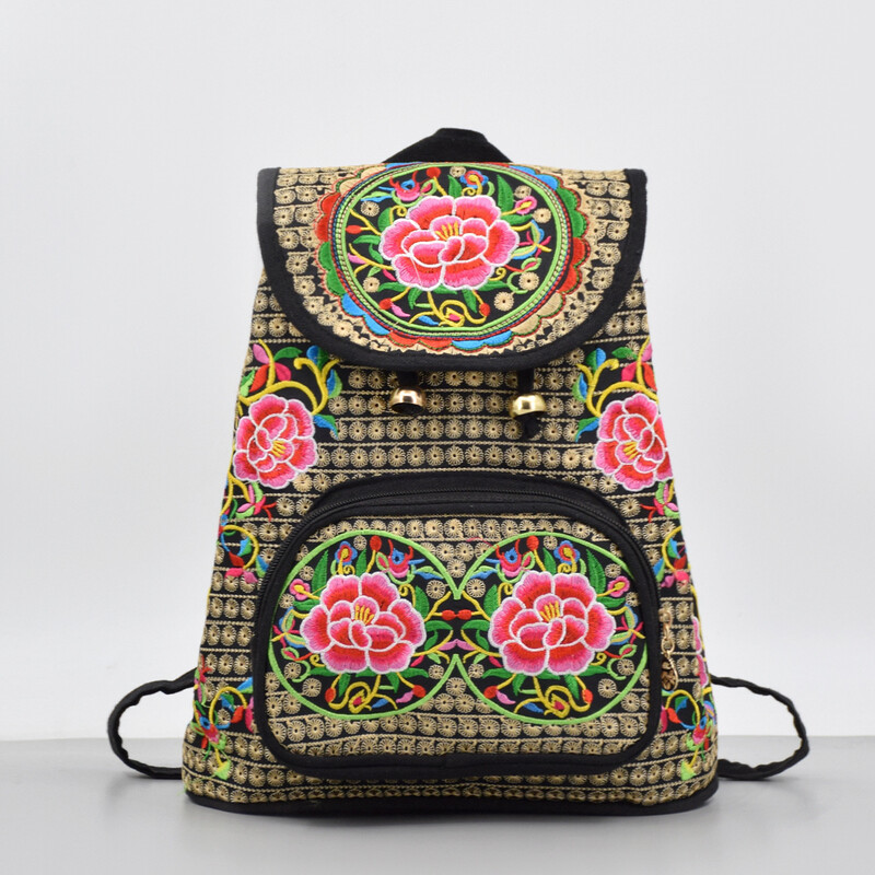 Юнанска етническа бродирана чанта с бродирана раница от плат, чанта през рамо, бродирана ученическа чанта