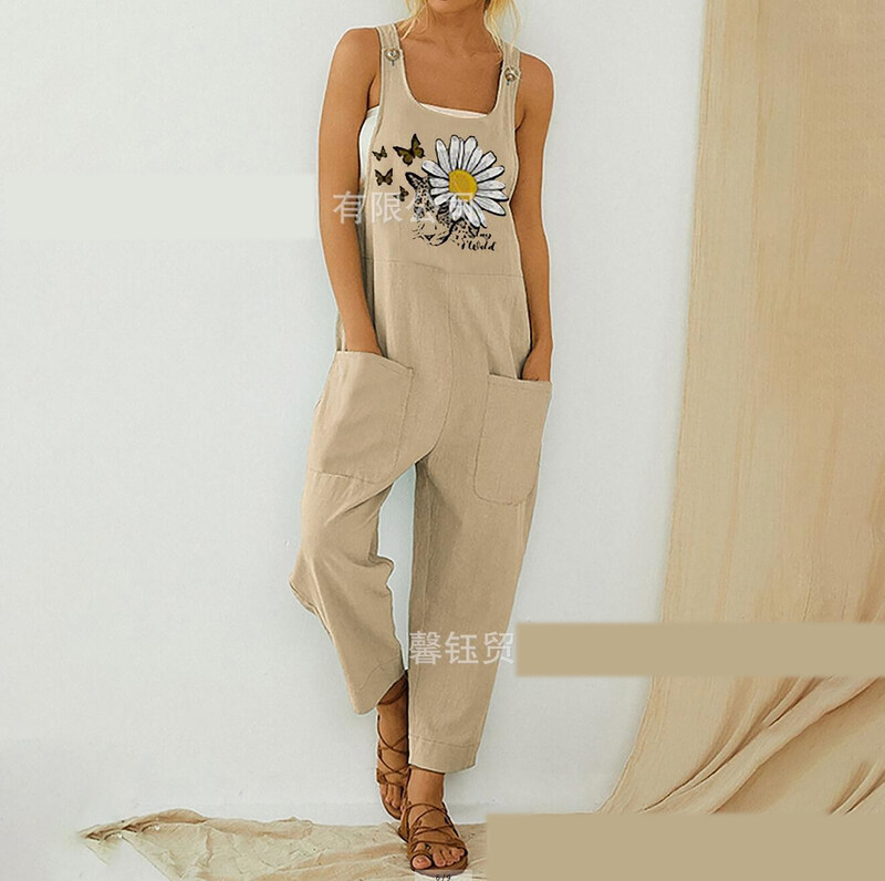 2023 m. nauji europietiški ir amerikietiški drugelių ir ramunių raštų kombinezonai, laisvalaikio kelnės