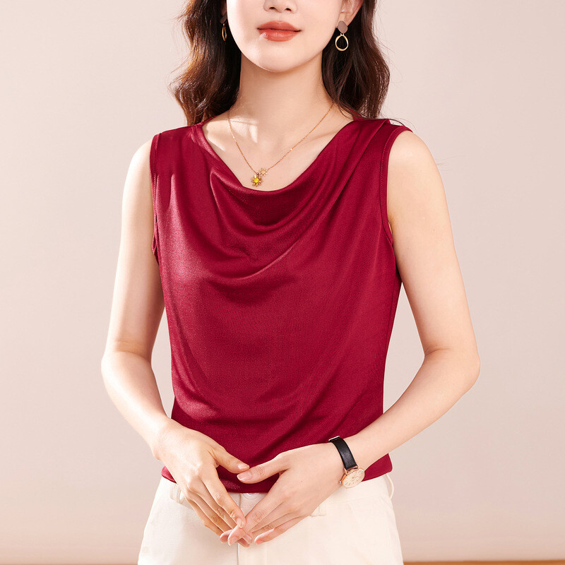 2024 m. vasaros elastingas acetato megztinis temperamentingas prancūziško stiliaus juosmens palaidinė moteriškas aukščiausios klasės vakarietiško stiliaus paprastas megztinis