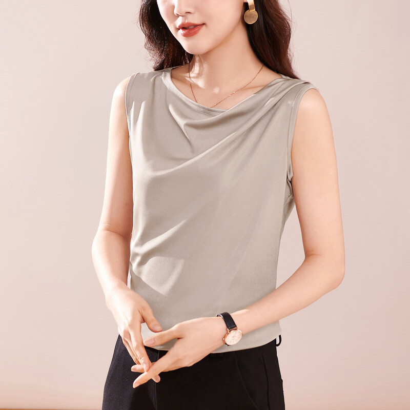 2024 m. vasaros elastingas acetato megztinis temperamentingas prancūziško stiliaus juosmens palaidinė moteriškas aukščiausios klasės vakarietiško stiliaus paprastas megztinis