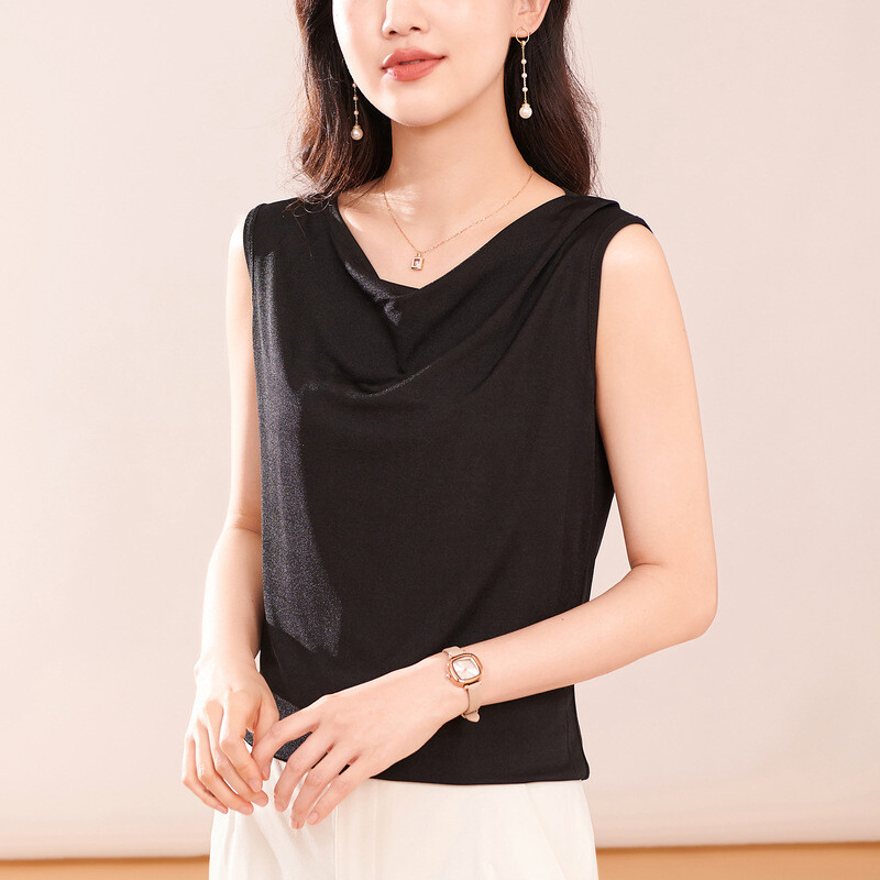 2024 m. vasaros elastingas acetato megztinis temperamentingas prancūziško stiliaus juosmens palaidinė moteriškas aukščiausios klasės vakarietiško stiliaus paprastas megztinis