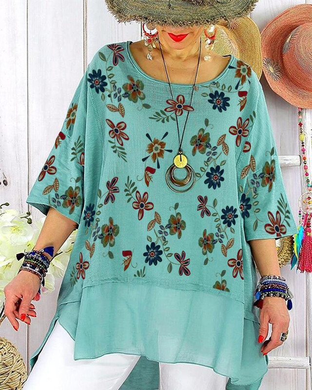 2023 metų mados žingsnelis, retro midi sijonas su medvilnės ir lino raštais, mėlynas komplektas iki vidutinio juosmens, laisvas, plius dydžio, moteriški drabužiai