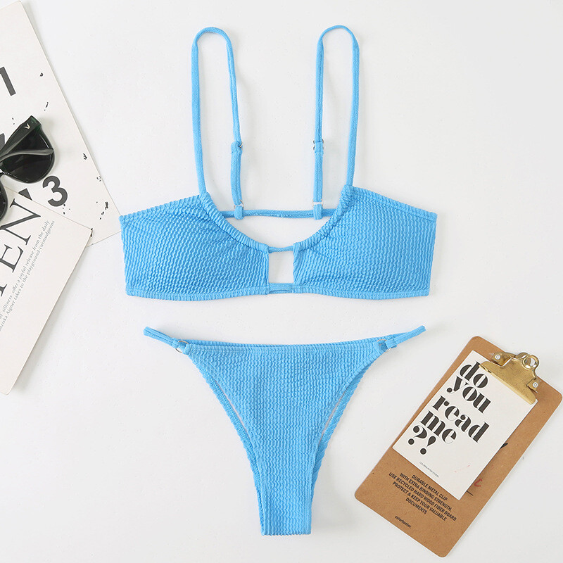 2022 Европейски и американски външнотърговски бански костюм за жени, разделен на три точки, плътен цвят, специална материя, нетна червена инс, многоцветен бикини