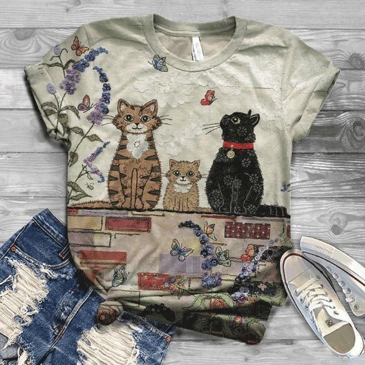 2024 Европейска и американска трансгранична независима станция 3D дамска анимационна 3D животинска дигитален печат ежедневна тениска с къс ръкав за жени