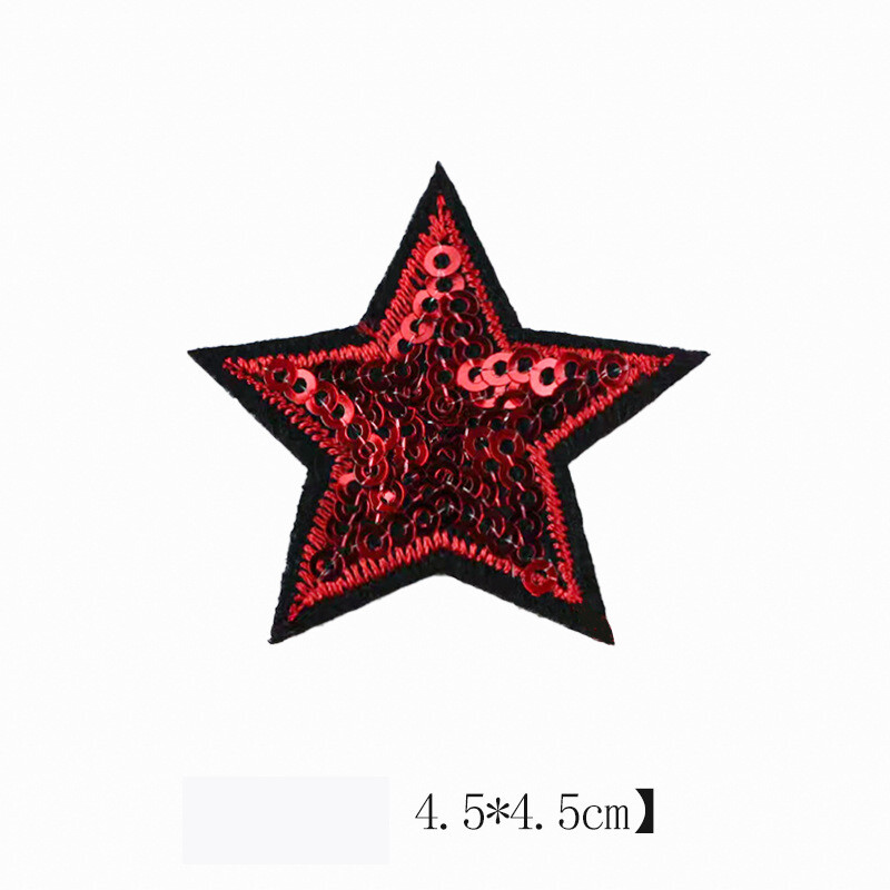4,5 см пайети, бродирана лепенка с петолъчна звезда 5pcs, дънки, якета, обувки и шапки, декоративна апликация, самозалепваща се лепенка със звезда