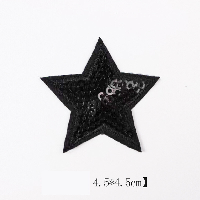 4,5 cm blizgučiai, siuvinėta penkiakampė žvaigždė (5 vnt.), džinsai, striukės, batai ir kepurės, dekoratyvinė aplikacija, lipni žvaigždė
