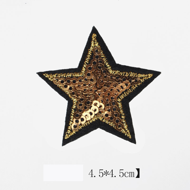4,5 cm blizgučiai, siuvinėta penkiakampė žvaigždė (5 vnt.), džinsai, striukės, batai ir kepurės, dekoratyvinė aplikacija, lipni žvaigždė