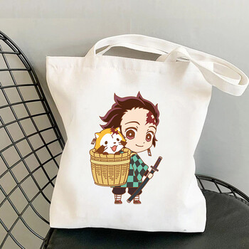 Τσάντα αγορών καμβά Anime Surround Demon Slayer Canvas σε στιλ πανεπιστημιούπολης για αγόρια και κορίτσια, casual τσάντες