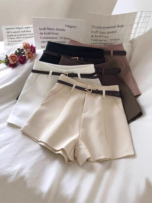 Moteriški aukštu liemeniu šortai, plačių klešnių ir A formos, 2025 m., pavasario-vasaros stiliaus, universalūs, liekni, aukštu liemeniu, laisvalaikio, viršutiniai drabužiai