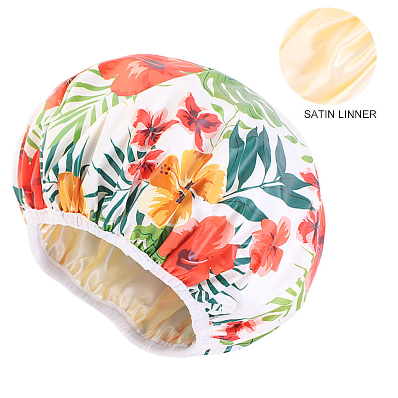 EVA spausdinta vandeniui atspari dušo kepuraitė, satino pamušalas, plaukų priežiūra, PE priežiūros kaukė, makiažo kepuraitė, miego kepuraitė JDY-453K