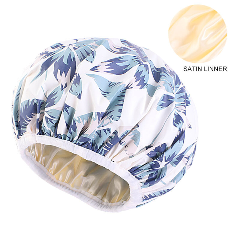 EVA spausdinta vandeniui atspari dušo kepuraitė, satino pamušalas, plaukų priežiūra, PE priežiūros kaukė, makiažo kepuraitė, miego kepuraitė JDY-453K