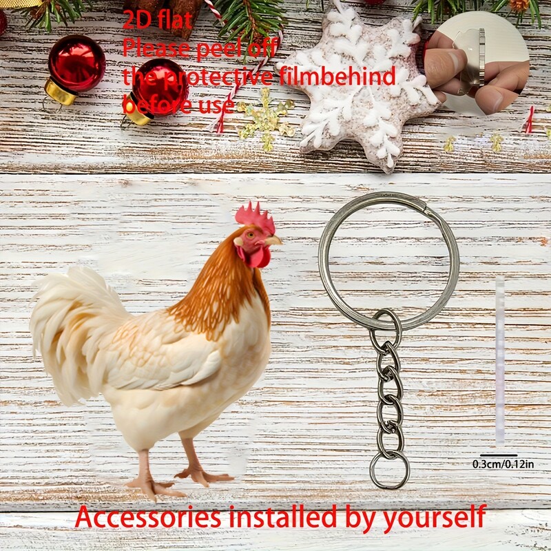 Трансграничен нов акрилен плосък ключодържател с кокошка, украса за кола, висулка за декорация на дома
