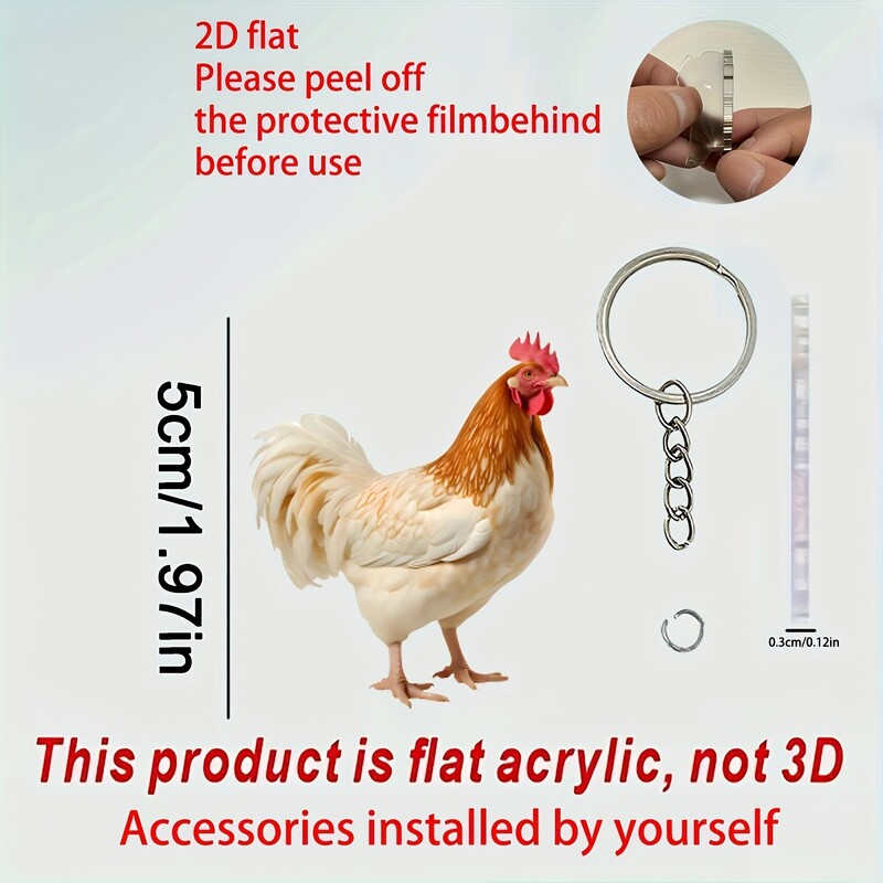 Трансграничен нов акрилен плосък ключодържател с кокошка, украса за кола, висулка за декорация на дома