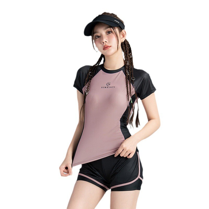 Нов секси бански с половин ръкав, разделен на части, за жени, покриващ корем, показващ тънки малки гърди, консервативен бикини с горещ извор