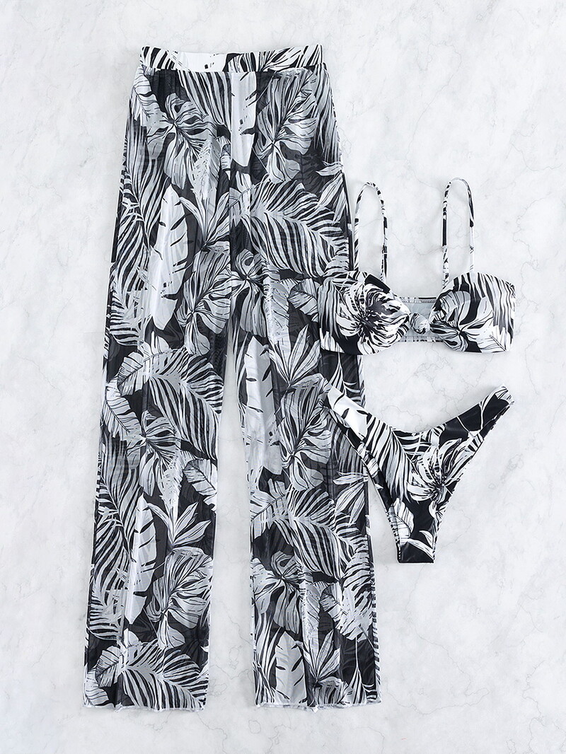 2024 нов бански костюм европейски и американски секси бикини мрежести панталони от три части разделен дамски бански бикини партида