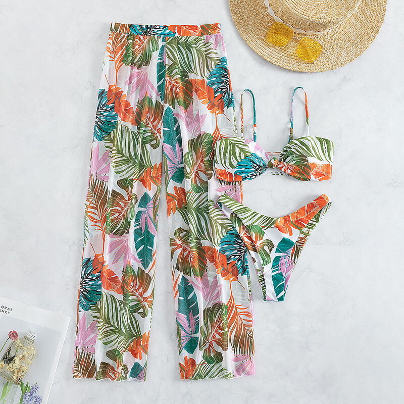 2024 нов бански костюм европейски и американски секси бикини мрежести панталони от три части разделен дамски бански бикини партида