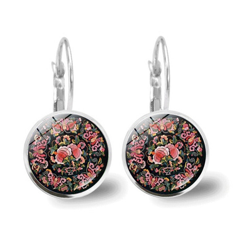 Jogos mandalų gėlių auskarai moterims, universalūs retro brangakmenių auskarai, metaliniai auskarai, temperamentingi moteriški auskarų papuošalai, didmeninė prekyba