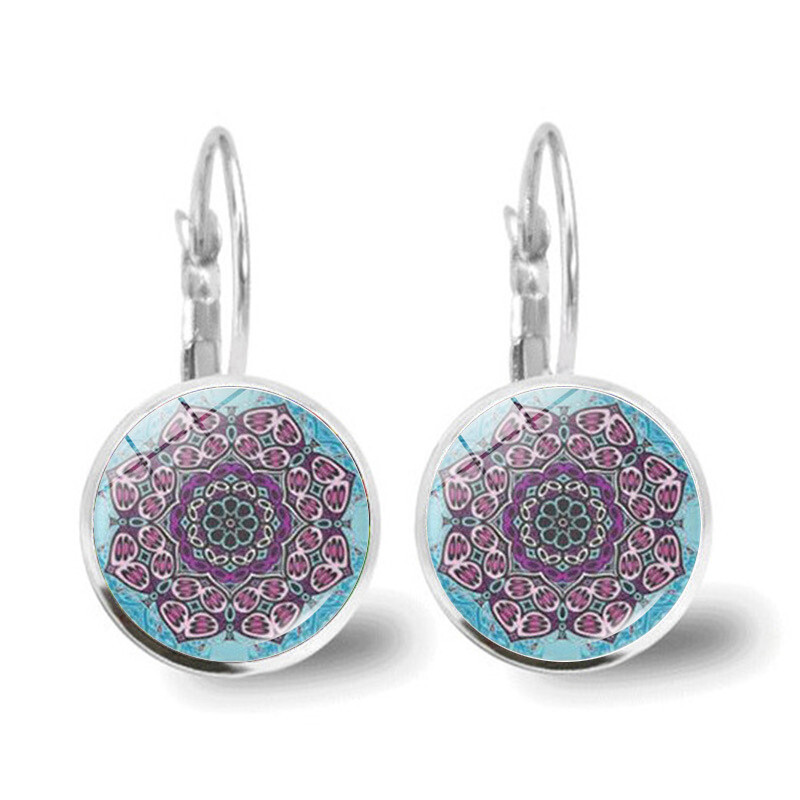 Jogos mandalų gėlių auskarai moterims, universalūs retro brangakmenių auskarai, metaliniai auskarai, temperamentingi moteriški auskarų papuošalai, didmeninė prekyba