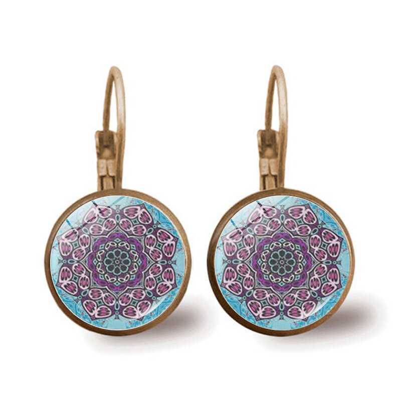 Jogos mandalų gėlių auskarai moterims, universalūs retro brangakmenių auskarai, metaliniai auskarai, temperamentingi moteriški auskarų papuošalai, didmeninė prekyba