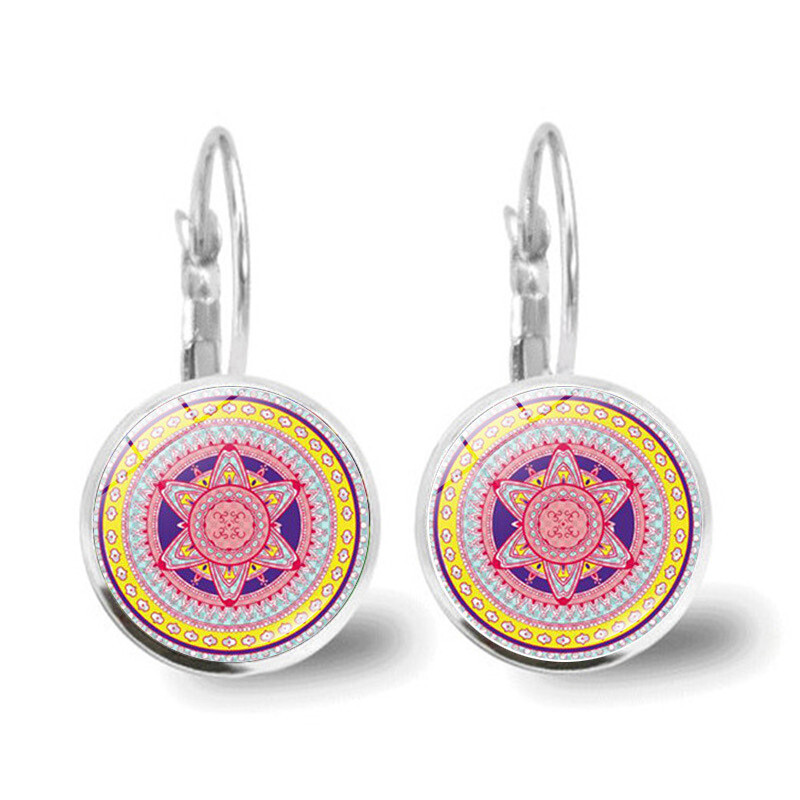 Jogos mandalų gėlių auskarai moterims, universalūs retro brangakmenių auskarai, metaliniai auskarai, temperamentingi moteriški auskarų papuošalai, didmeninė prekyba