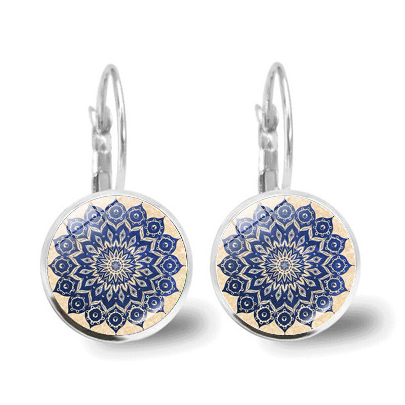 Jogos mandalų gėlių auskarai moterims, universalūs retro brangakmenių auskarai, metaliniai auskarai, temperamentingi moteriški auskarų papuošalai, didmeninė prekyba